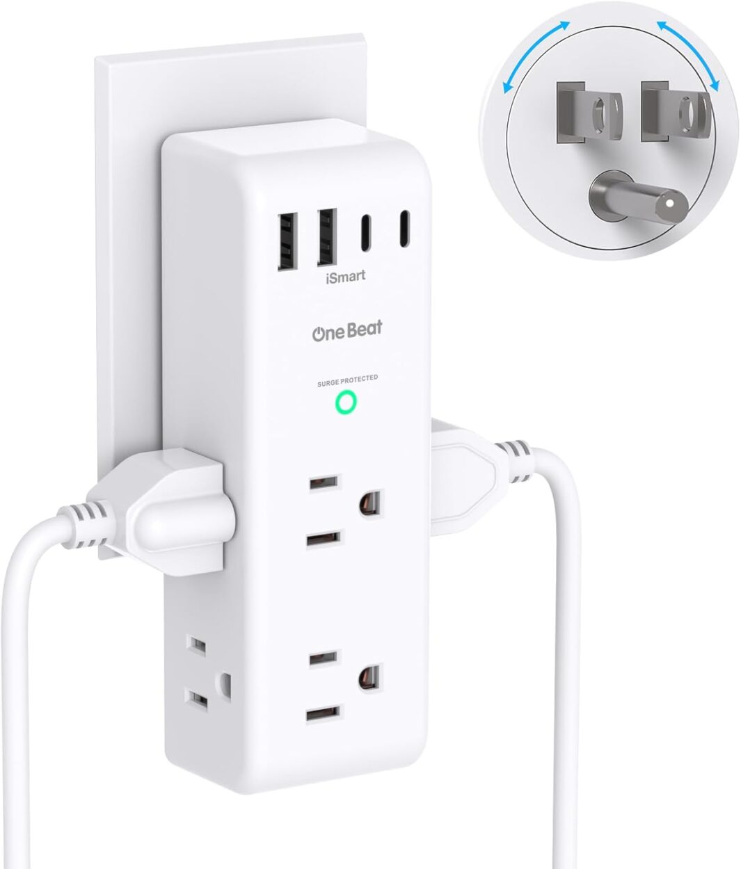 Surge Protector Outlet Extender with Rotating Plug, Multi Plug Wall Outlet | 6 AC Outlet Splitter 4 USB Ports