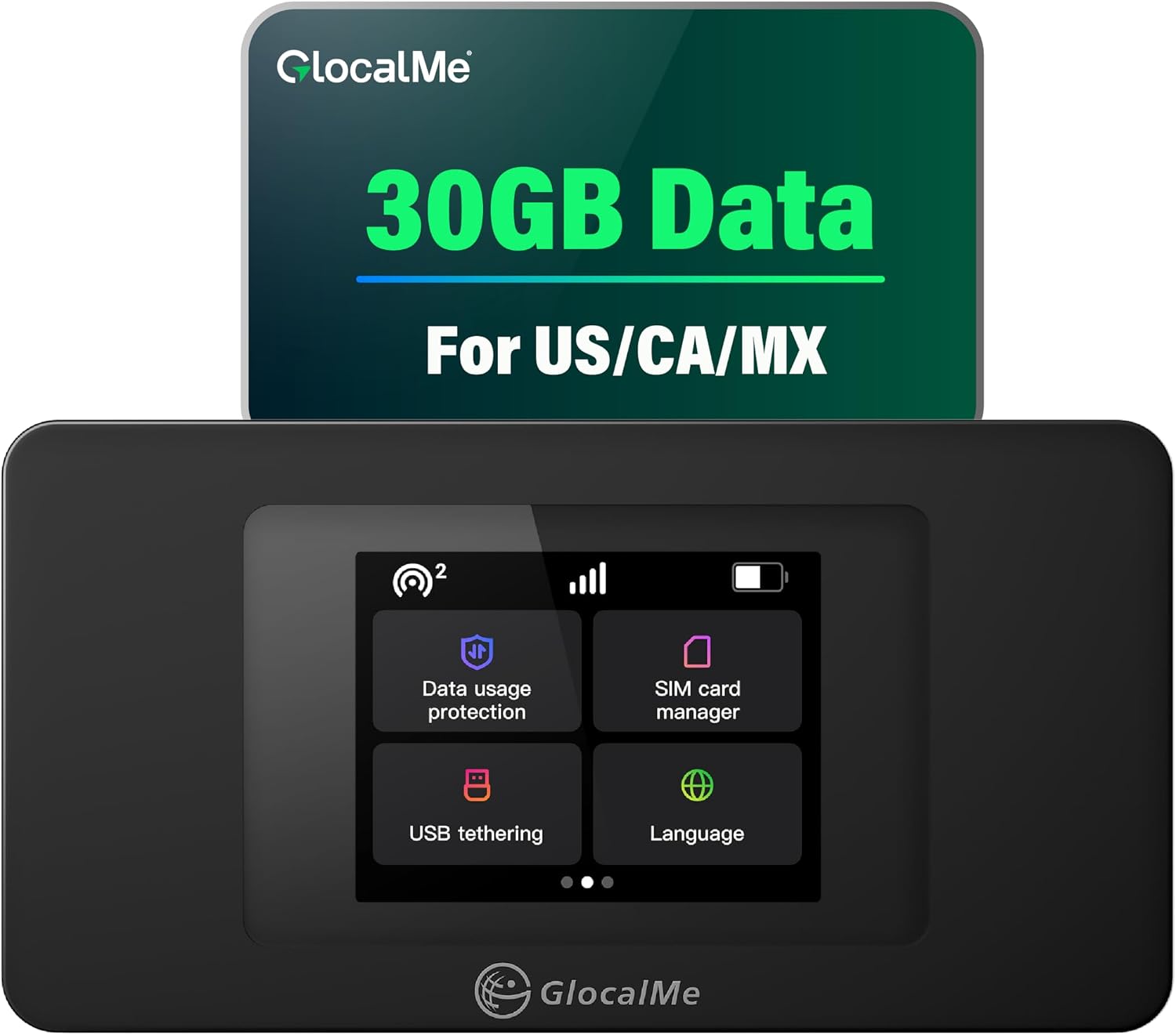 GlocalMe DuoTurbo 4G Mobile Hotspot Device with 30GB US/CA/MX Data 60 Days
